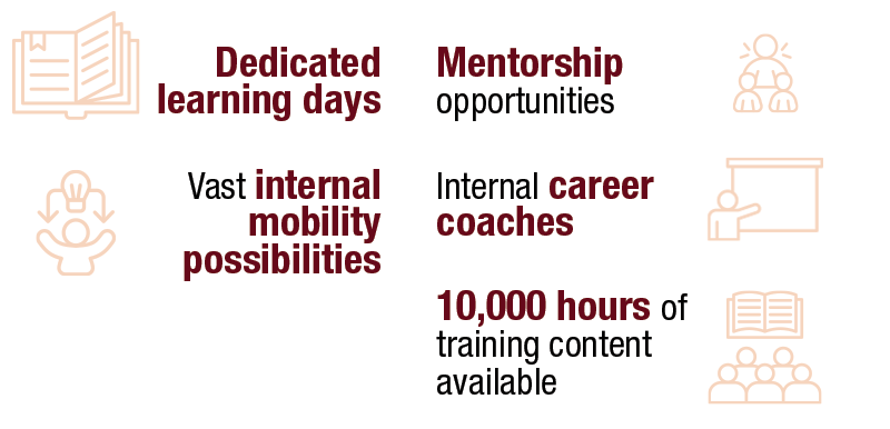 10,000+ hours of training available. Dedicated learning days. Mentorship opportunities. Internal career coaches. Vast internal mobility possibilities